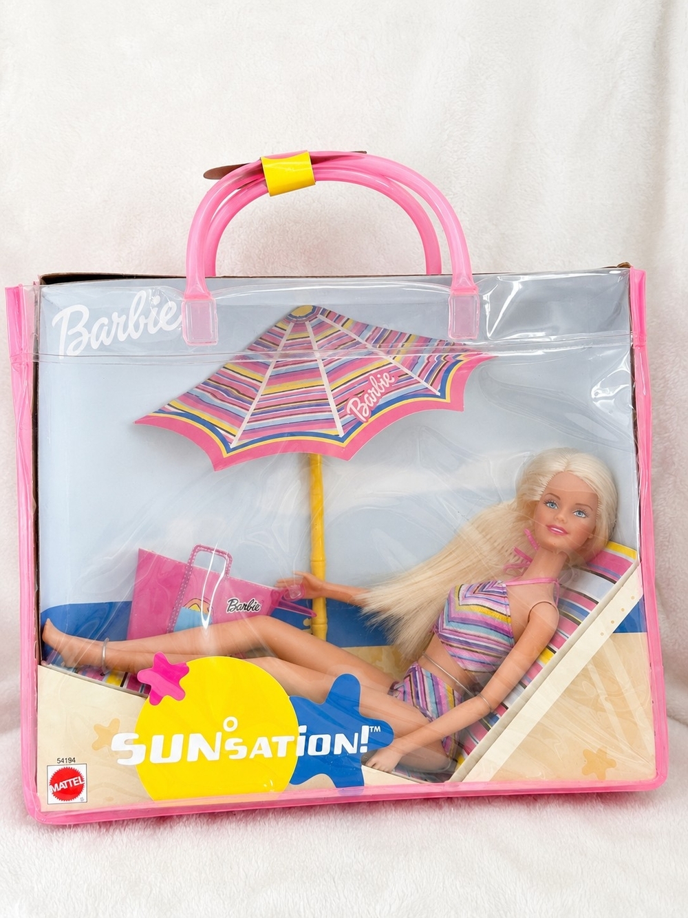 Vintage 2001 Mattel SunSation Barbie Doll Beach Tote Carry Bag Set NIB #54194